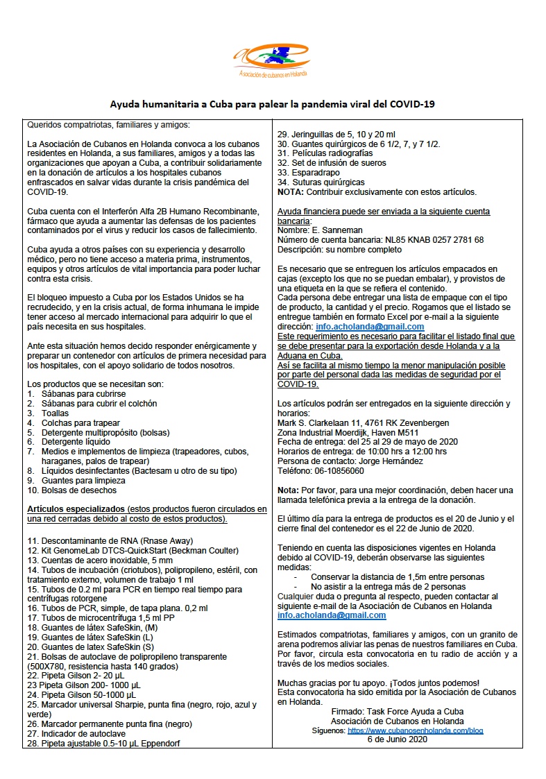 ES - Convocatoria Ayuda humanitaria a Cuba_